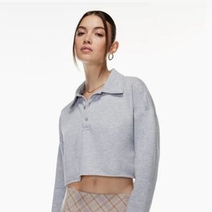 Sunday Best | Cropped Rugby Fleece Polo Long Sleeve Shirt In Light Pink